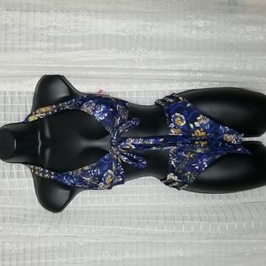 2/$25 or 3/$30 YMI 2PC Navy Floral Tie Front High Waisted Studded Bikini SzS